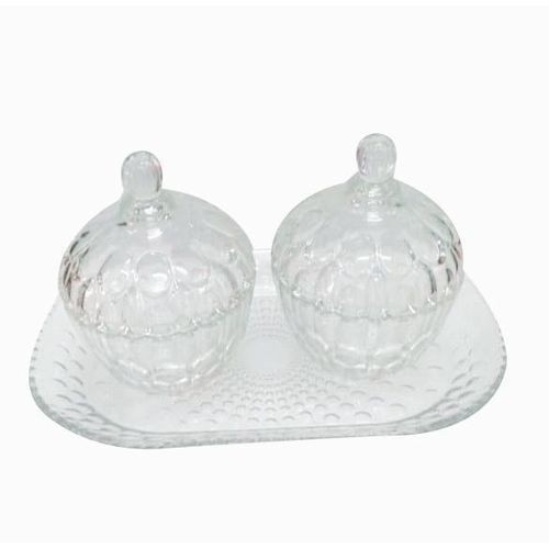 2 Glass Sugar Bowls On A Tray-Transparent