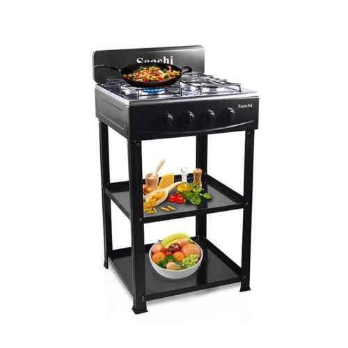 Saachi 4 Burner Stainless Steel Gas Stove-Silver/Black