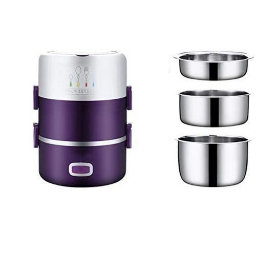 3 Layer 2 Litres Portable Food Electric Lunch Box Storage Flask -Multicolor