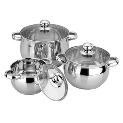 6 Pieces Set Of Heavy Duty Stainless Steel Cookware Serving Dishes With Thickened Bottom And Glass Lids-Silver