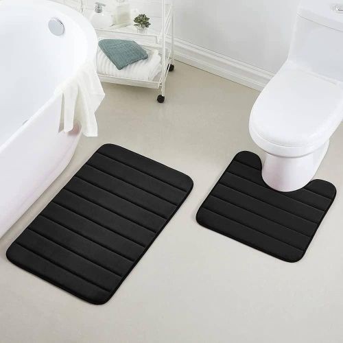 Home Fashion 2 Piece Door Mat Room Mat Embossed Solid Color Memory Foam Soft Bathroom Rug Set Non-Slip PVC Backing - Multicolor