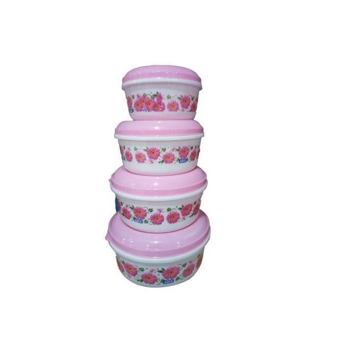 Adorable 4 Pieces Floral Plastic Containers For Storage-White