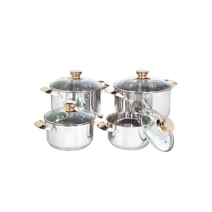 8 Pieces Set Of Serving Dishes Cookware With Heavy Duty Base-Silver
