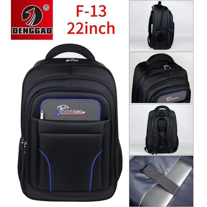 Anti-thfety Backpack Laptop Bag It Has Multiple Colours Water Proof Material Durable And Strong Material It Has Multiple Colours Extremely Durable 20 inch It's Black In Colour It's For Traveling