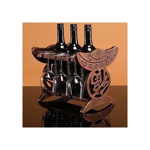 Tabletop Wooden Wine Rack Stand With Stemware Holder For 3 Bottles & 6 Glasses, Dining Room Decorating Shelf Storage Bar Organizer