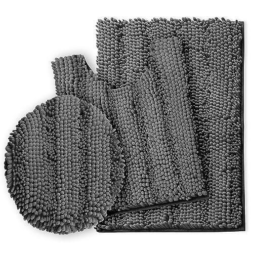 3 Toilet Rugs U Shaped Extra Absorbent Bath Mat Bathroom Rugs Non Slip Washable Thick Contour Bath Rugs - Multicolor