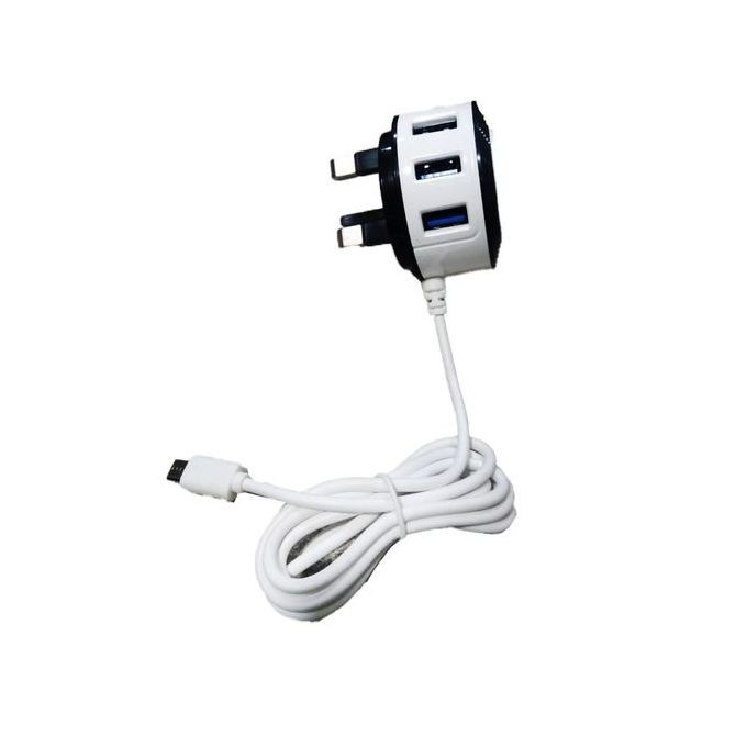 Fast Charger With 3 Usb Ports For Charging Phones And Other Electronic Devices-White