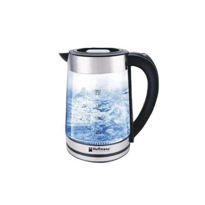 Hoffmans Electric Kettle 2.2ltrs , Silver  Glass Electric Kettle With LED Blue Transparent