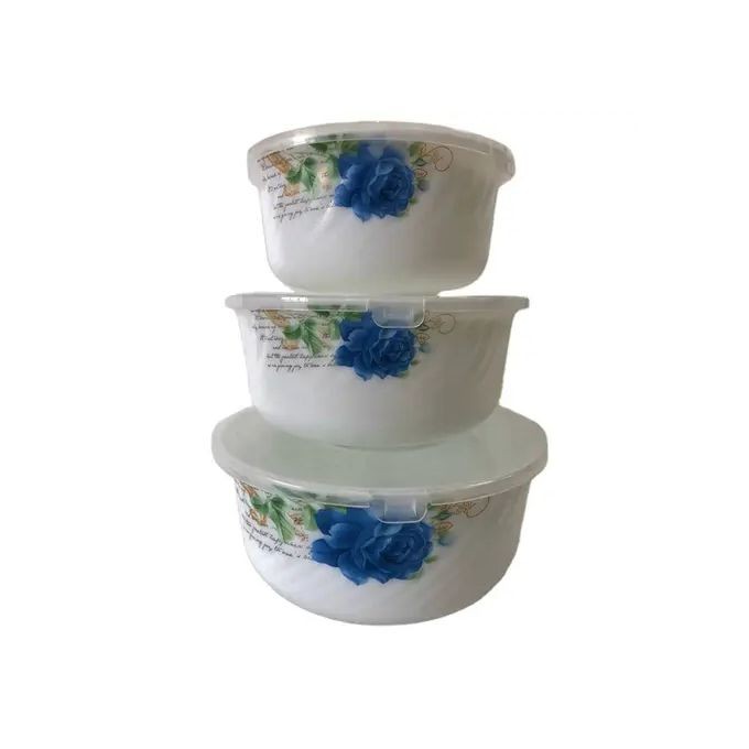 3 Pieces Set Of Ceramic Opal Dishes Flower Varies-White