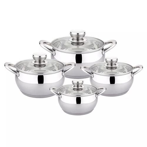 4 PC 16,18, 20,24CM Stainless Steel Saucepans Cooking Pots- Silver.