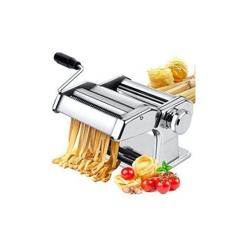 Pasta Maker Roller Machine, Manual Spaghetti, Noodle Maker Cutter-Silver.