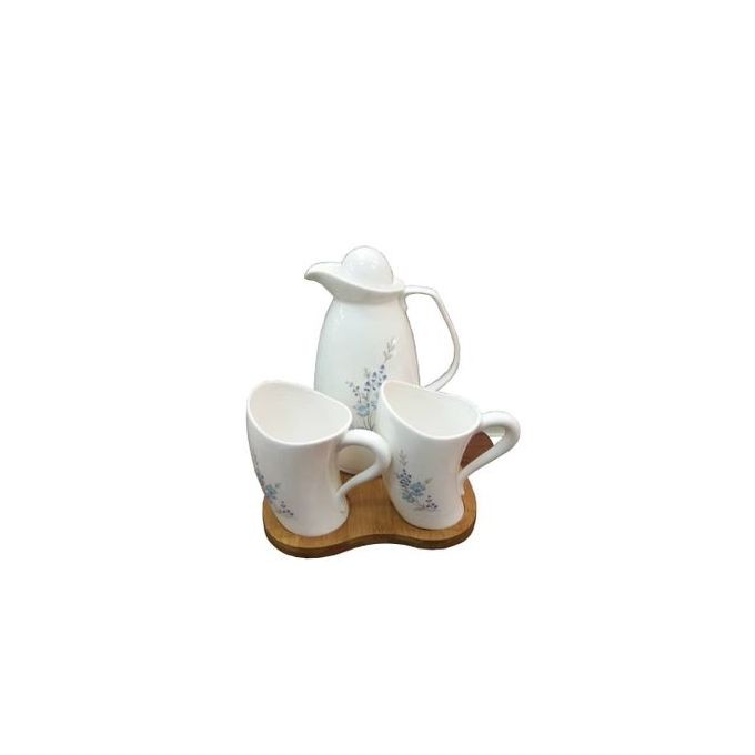 4 Pieces Tea Set With Teapot, Mugs And Tray/Flower May Vary-White