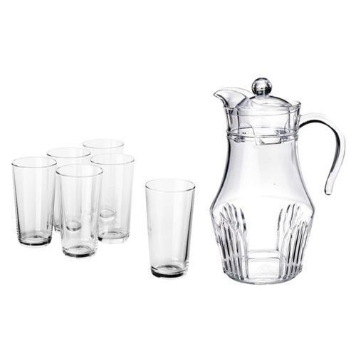 6 Drinking Classic Glasses Plus 1 Glass Jug-Transparent