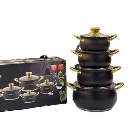4 Piece Non-Stick Serving Dishes Saucepans Cookware Pots - Black.