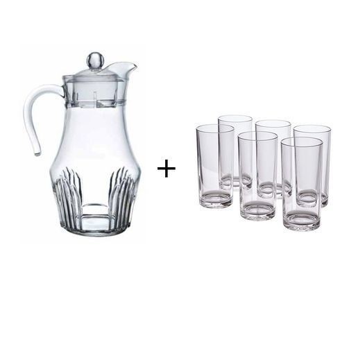 6 Drinking Glasses Plus 1 Glass Jug-Transparent