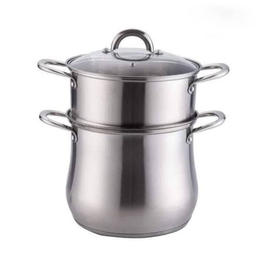 2 Tier Aluminium Food Steamer For Steaming Matooke And Other Local Foods Non Electric With A Glass Lid -Multicolor