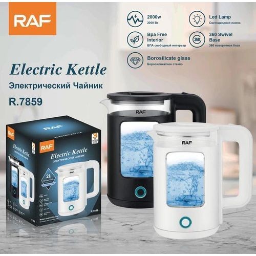 RAF Cordless Electric Kettle 2L, with Auto Shut, 360-Degree Cord Design, Perfect for Warm Beverages- White, Black