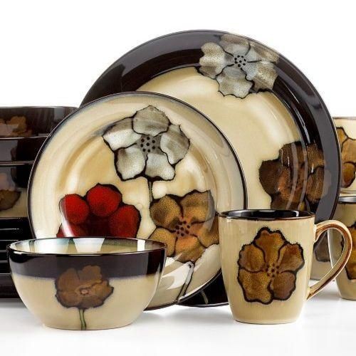 24 Piece Flowered Plates Cups Bowls Side plate Design Dinner Set -Cream.