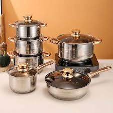 12 Piece Heavy Stainless Steel Saucepans/Cookware - Silver