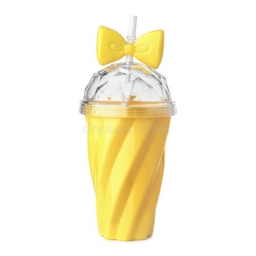 1 Pc Reusable Tumbler Juice Cup Water Bottle With Straw -Yellow.
