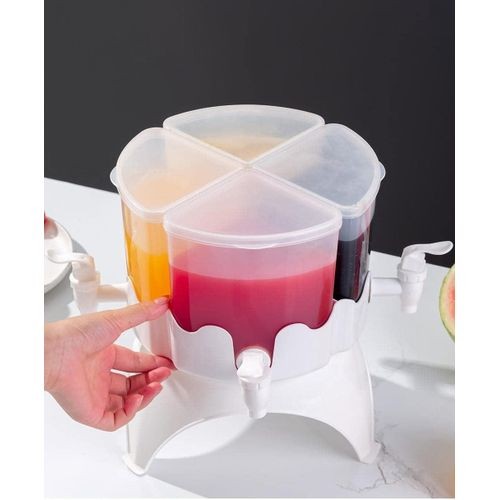 Drink Dispenser with Spigot and Lid 360° Rotatable Juice Jug Dispenser 4 Compartment Removable Cold Kettle 4L Large Capacity Beverage Dispenser Heat Resistant for Party Refrigerator Juice Lemonade