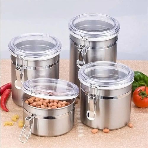 4 Pieces Stainless Steel Canister Tins For Kitchen Storage Organisation Tight Lids - Multicolor