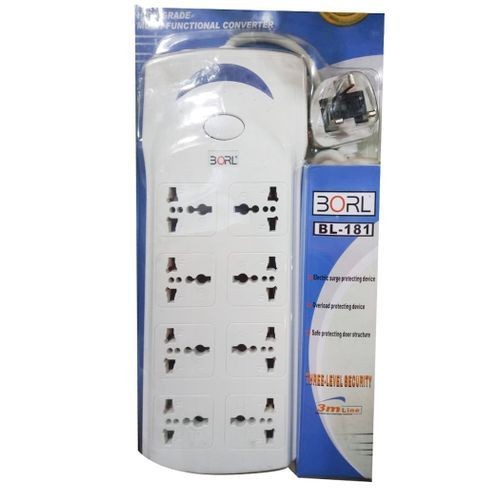 Borl 8 Ac Outlets Electric Extension Cable With UK Plug-White