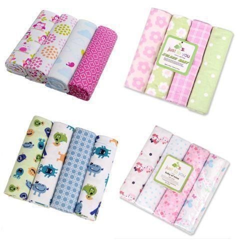100% Cotton 4pc Baby Receiving, Swaddling Sheets-Multicolor