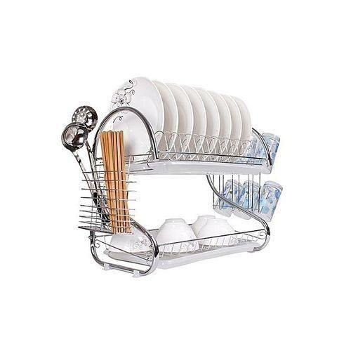2 Tier Steel Plate Dish Drying Draining Rack Storage Organizer, Silver.