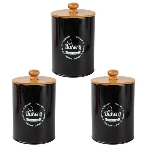 3 Piece Tea Sugar Coffee Canister Sealed Jar Storage Container Cans- Black ,Cream