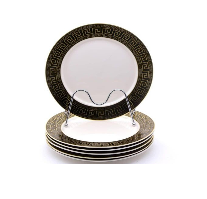 Multi-design Band Ceramic Serving Dinner Plates Set of 6, 10 inch Dish Set - Microwave, Oven, and Dishwasher Safe, Scratch Resistant, Modern Rustic Dinnerware- Kitchen Porcelain Serving Dishes- Multic