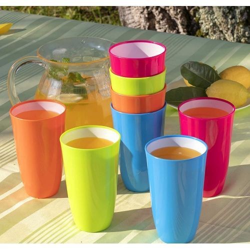 12 Pieces of Plastic Water Juice Tumblers Cups Mugs For Parties And Home - Multi-Colours.