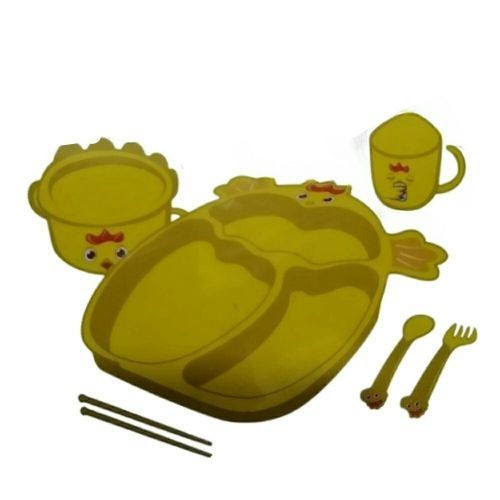 7 Piece Children's Dinnerware Gift Set Plate Dish Cup Bowl Spoon, Fork - Yellow.