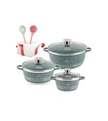 3 Piece Non-stick Saucepan Cookware Pots, Grey.