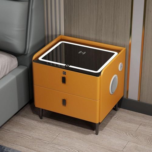 Smart Nightstand Safe Multifunction Bedside Table with Fingerprint Lock, Night Table with Wireless Charging Port, Side Table with Bluetooth Speaker, End Table with USB Port, for Bedroom Living Room Of