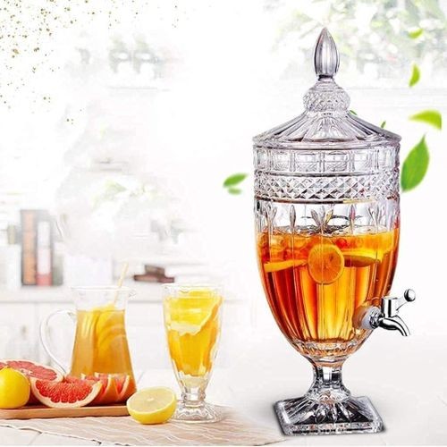 4.5Litres Drink Dispensers For Parties Crystal Glass Iced Mason Jar Dispenser with Stand And Spigot Liquid Containers Wide Mouth Beverage Server Water Pitcher For Juice Tea Party Bar Wedding