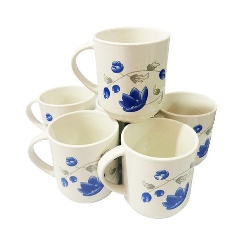 6 Pieces Set Of Tea Coffee Cups-Flower May Vary - White