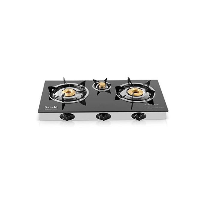 Gas Stove With Glass Top And Three Burners-Black/Silver