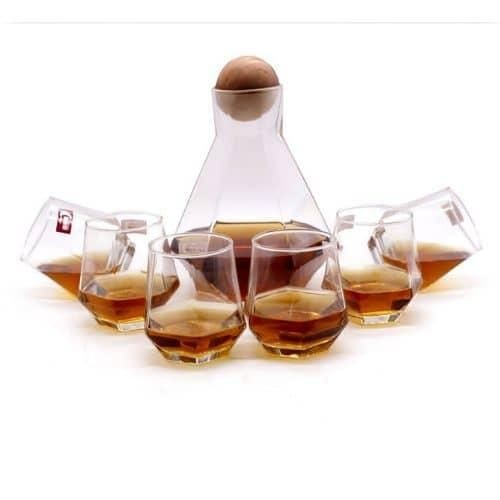 7 Set Whiskey Wine Diamond Decanter With Liquor Hexagon Glasses Gift Set - Clear.