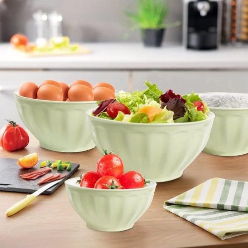 4 Piece Large Plastic Nesting Mixing Bowls With Lids Set,Includes 4 Microwave safe Mixing Bowl For Kitchen Prepping, Baking,Cooking Food Salad Bowl