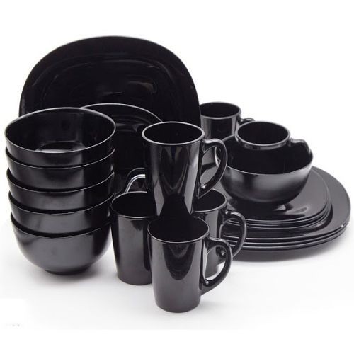 24 Piece Luminarc Plates,Side Plates,Cups And Bowls Dinner Set-Black.