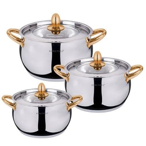 3 PC Stainless Steel Saucepans Cooking Pots- Silver.