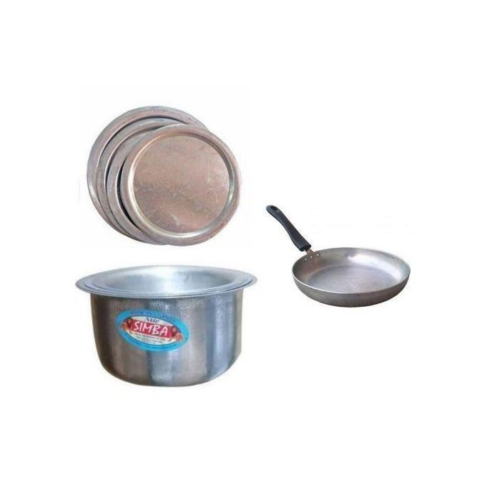 9 Pieces Set Of Aluminium Saucepans And Lids Plus A Frying Pan - Grey