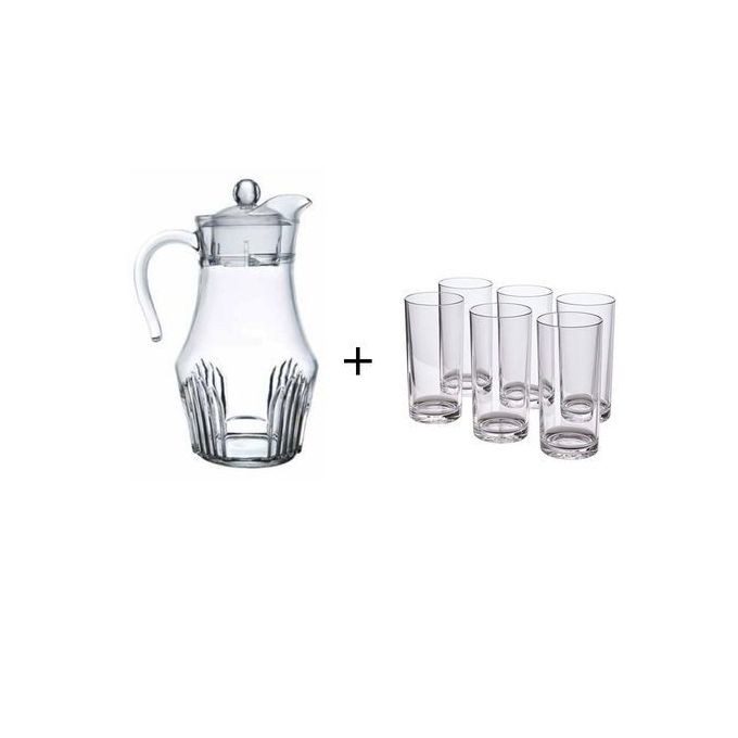 Jug And Quality 6 Drinking Glasses -Transparent