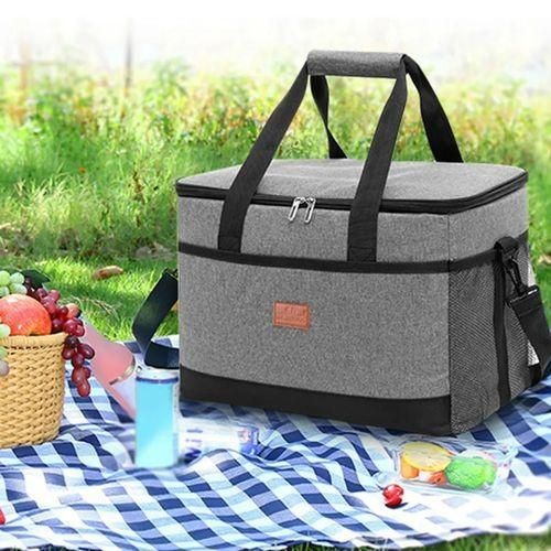 Insulated 2-Layer Lunch Box Bag Leak-Proof Fresh-Keeping Picnic Food Fruit Tote School Bag- Grey.