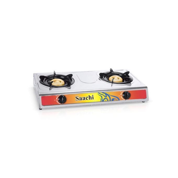 Gas Stove With Stainless Steel Top And 2 Burners-Black/Silver