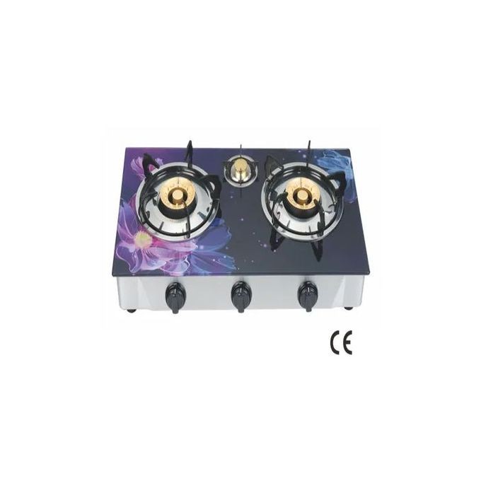 3 Burner Glass Top Gas Stove With Automatic Ignition Different Designs-Multicolour