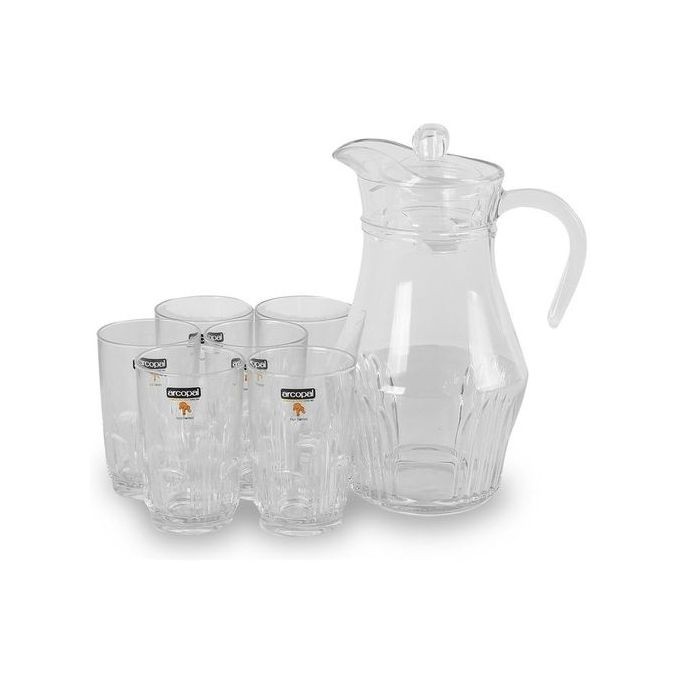 Elegant Jug Pitcher And Quality 6 Drinking Glasses-Transparent