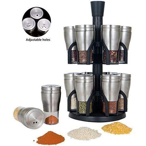 12 Jar Revolving Countertop Spice Rack Organizer - Black.