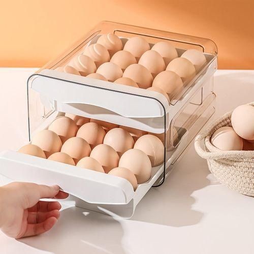 32 Grid Egg Holder For Refrigerator 2-Layer Egg Container Organizer Tray Storage Container- Multicolor